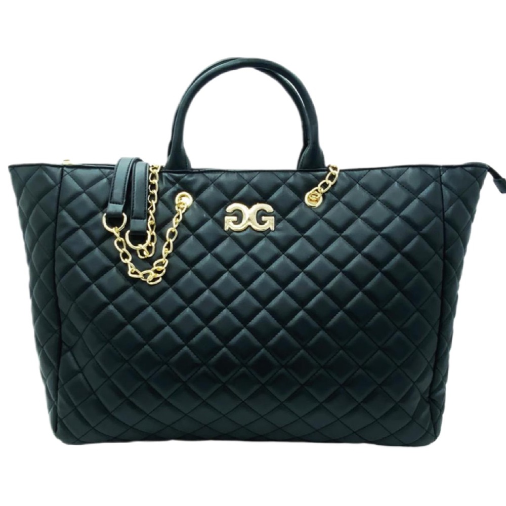 Large Gilda Paris Quilted Vegan Leather Black Tote Bag